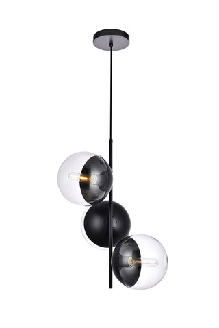 Eclipse 3 Lights Black Pendant With Clear Glass