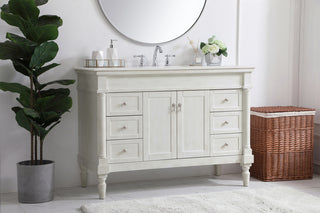 48 inch Single Bathroom vanity in Antique White with ivory white engineered marble