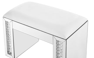 26 inch Crystal Vanity Leather stool in Clear Mirror Finish