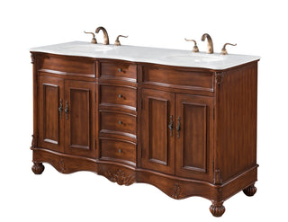 60 inch Double Bathroom vanity in Teak with ivory white engineered marble