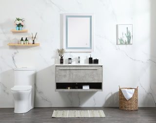 36 inch Single bathroom vanity in concrete grey with backsplash