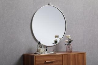 Metal frame round mirror with decorative hook 28 inch in White