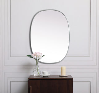 Metal Frame Oval Mirror 27x36 Inch in Silver