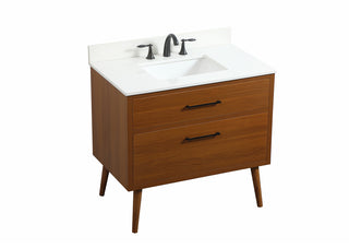 36 inch Single bathroom vanity in teak with backsplash