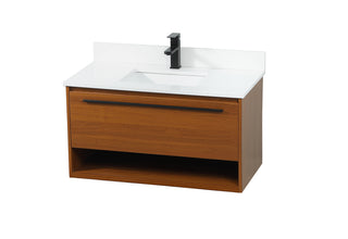 36 inch Single bathroom vanity in teak with backsplash