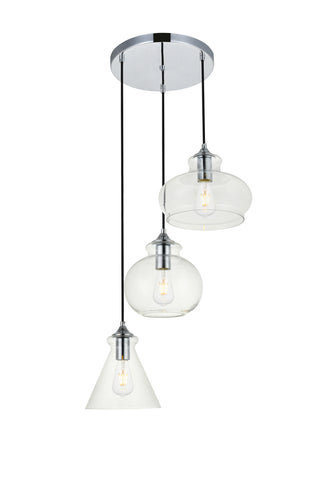 Destry 3 Lights Chrome Pendant With Clear Glass