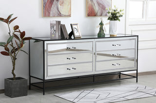 James 72 in. mirrored six drawer chest in black