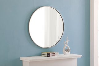 Metal frame Round Mirror 28 inch Silver finish