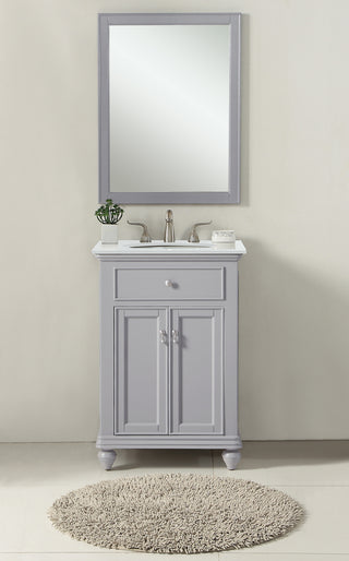 24 inch Single Bathroom vanity in Light Grey with ivory white engineered marble