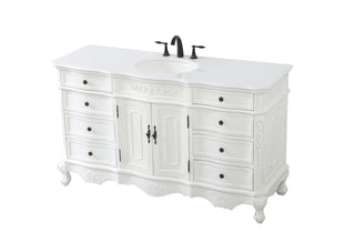 60 inch Single Bathroom vanity in antique white with ivory white engineered marble