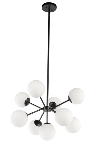 Jupiter 9 light Black and Frosted White glass pendant