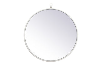 Metal frame round mirror with decorative hook 18 inch in White