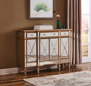 3 Drawer 4 Door Cabinet 48 .In. X 14 In. X 36 In. In Gold Clear