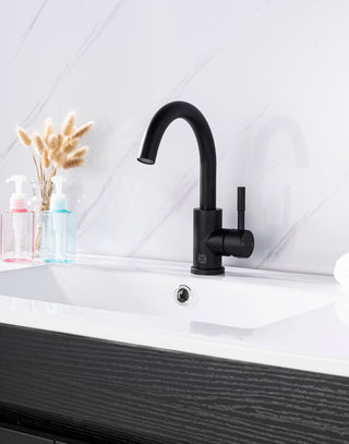 Louis Single Hole Single Handle Bathroom Faucet in Matte Black