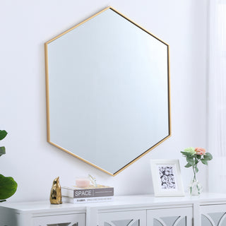 Metal frame hexagon mirror 41 inch in Brass