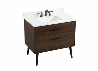 36 inch Single bathroom vanity in walnut with backsplash