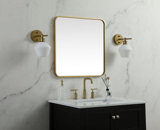 Soft corner metal square mirror 24x24 inch in Brass