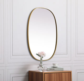 Metal Frame Oval Mirror 27x36 Inch in Brass