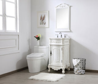 19 inch Single Bathroom vanity in antique white with ivory white engineered marble