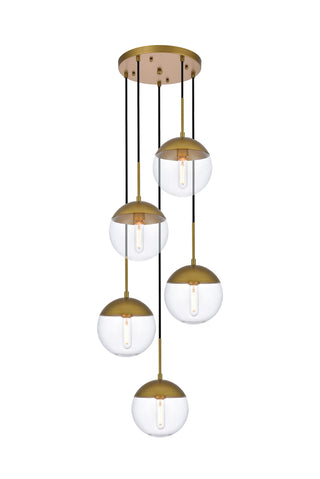 Eclipse 5 Lights Brass Pendant With Clear Glass