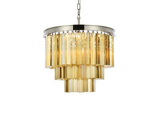 Sydney 9 light polished nickel Chandelier Golden Teak (Smoky) Royal Cut Crystal