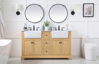 60 inch double bathroom vanity in natural wood