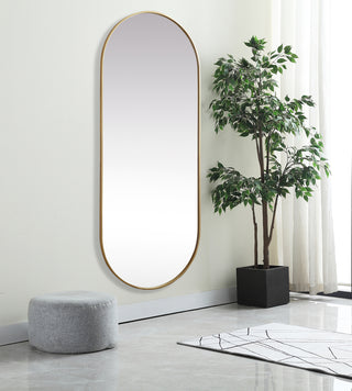 Metal Frame Oval Mirror 30x72 Inch in Brass