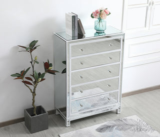 34 inch mirrored five drawer cabinet in white
