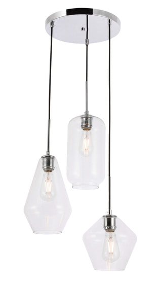 Gene 3 light Chrome and Clear glass pendant