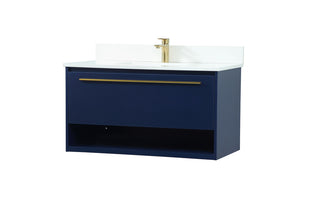 36 inch Single bathroom vanity in blue with backsplash