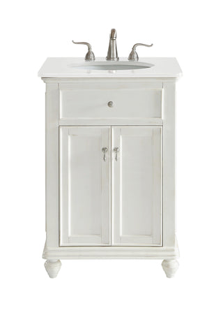 24 inch Single Bathroom vanity in Antique White with ivory white engineered marble