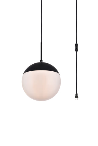 Eclipse 1 Light Black plug in pendant With Frosted White Glass