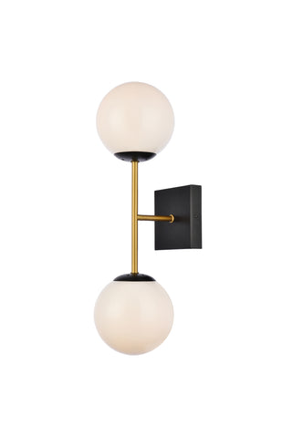 Neri 2 lights black and brass and white glass wall sconce