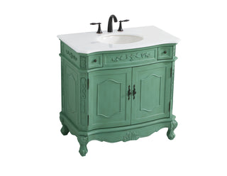 36 inch Single Bathroom vanity in vintage mint with ivory white engineered marble