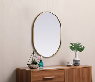 Metal Frame Oval Mirror 24x30 Inch in Brass