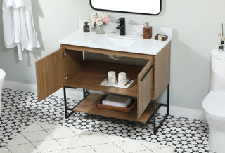 40 inch Single bathroom vanity in walnut brown with backsplash