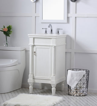 18 inch Single Bathroom vanity in antique white with ivory white engineered marble