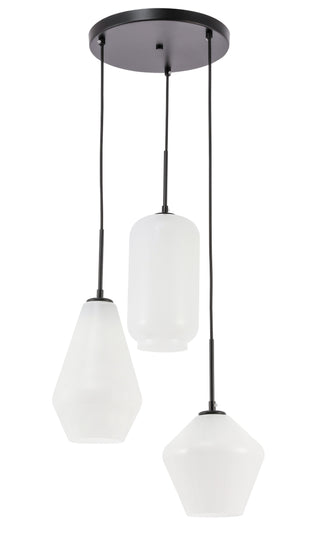 Gene 3 light Black and Frosted white glass pendant