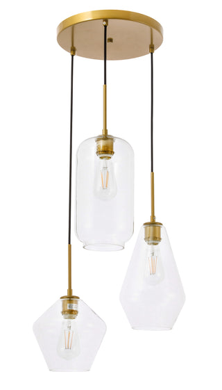 Gene 3 light Brass and Clear glass pendant