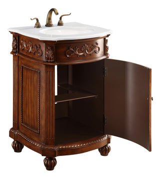 24 inch Single Bathroom vanity in Brown with ivory white engineered marble