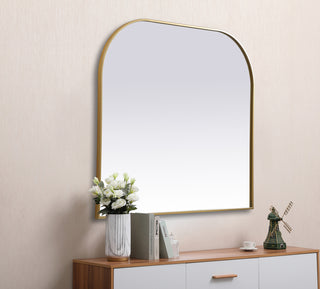 Metal Frame Arch Mirror 42x38 Inch in Brass