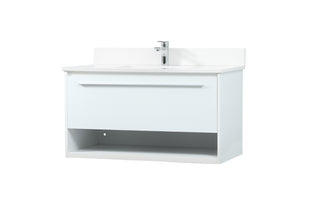 36 inch Single bathroom vanity in white with backsplash