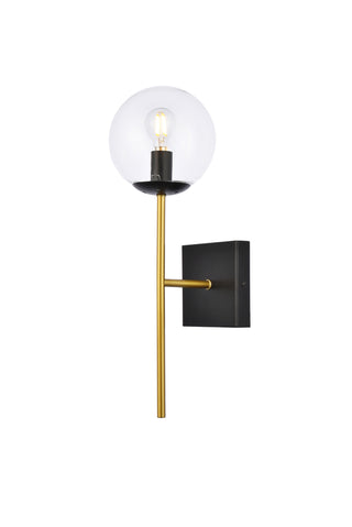 Neri 1 light black and brass and clear glass wall sconce