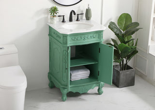 24 inch Single Bathroom vanity in vintage mint with ivory white engineered marble