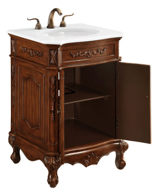 24 inch Single Bathroom vanity in Brown with ivory white engineered marble