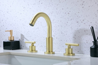 Leah 8 inch Widespread Double Handle Bathroom Faucet in Brushed Gold