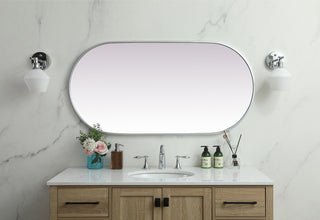 Metal Frame Oval Mirror 24x48 Inch in Silver