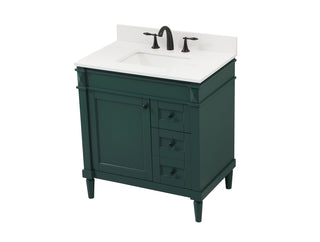 32 inch Single bathroom vanity in green with backsplash