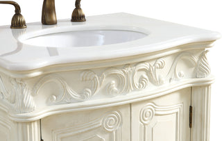 27 inch Single Bathroom vanity in Antique White with ivory white engineered marble