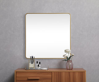 Soft corner metal square mirror 48x48 inch in Brass